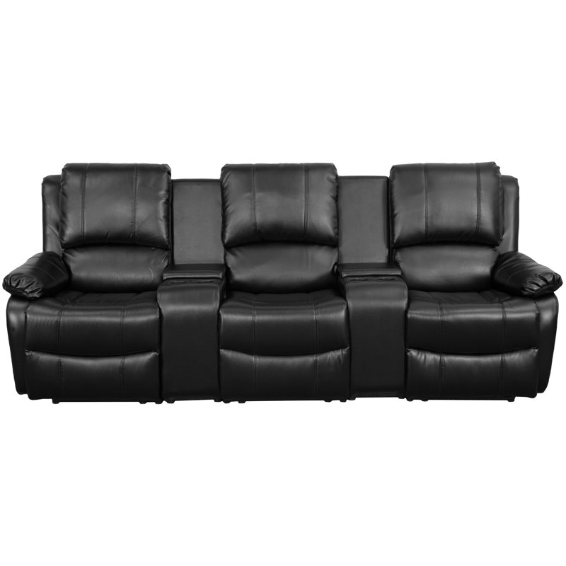 Red Barrel Studio® 96'' Wide Faux Leather Home Theater Sofa with Cup